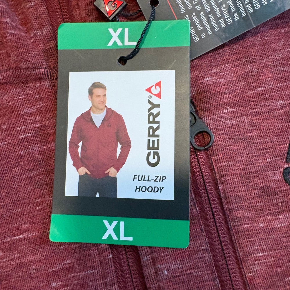 NEW Gerry Men XL Full-Zip Hoody Burgundy Heathered Performance Jacket 1132236 - Picture 3 of 6